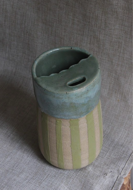 Blue & Green Striped Travel Mug image 0